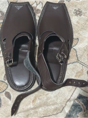 Source Unknown Dark Brown Men's Leather Peshawari Sandals